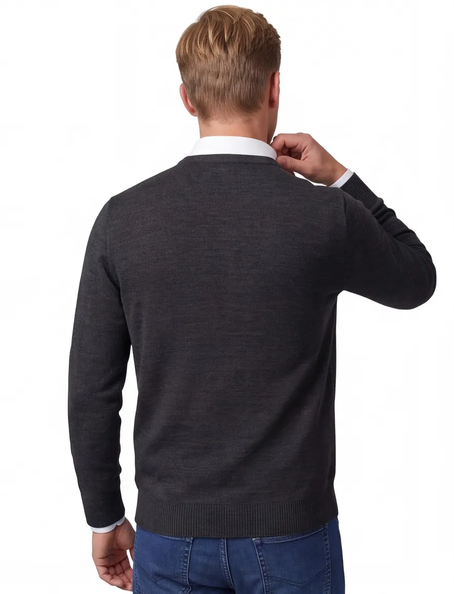 Maerz trui antraciet ronde hals merino