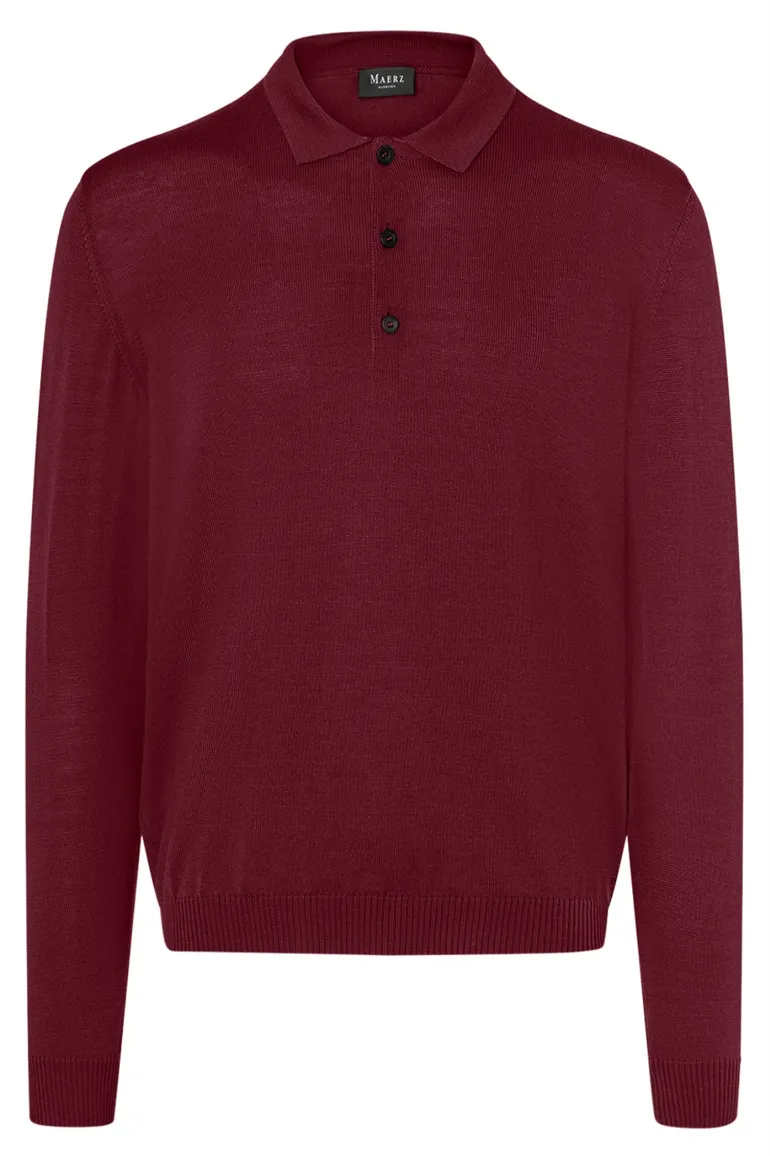 Maerz polo lange mouw bordeaux merino