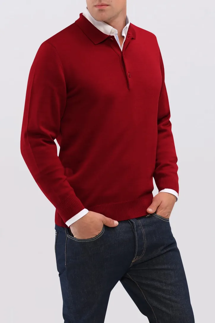 Maerz polo lange mouw bordeaux merino