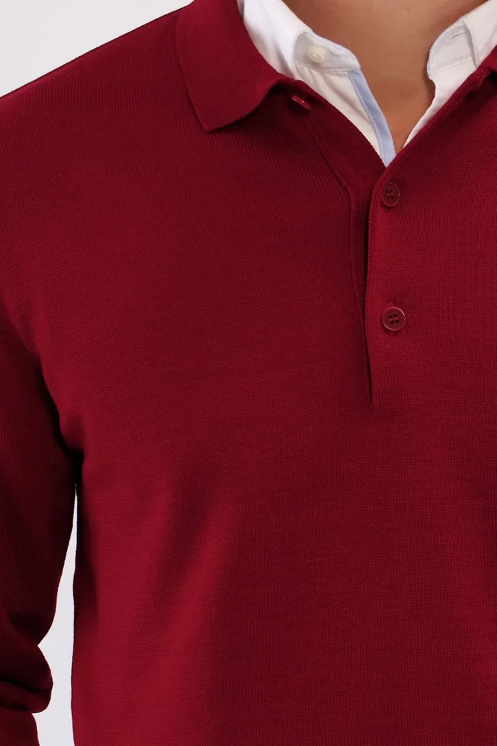 Maerz polo lange mouw bordeaux merino