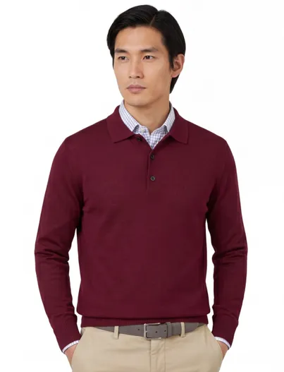 Maerz Maerz polo lange mouw bordeaux merino