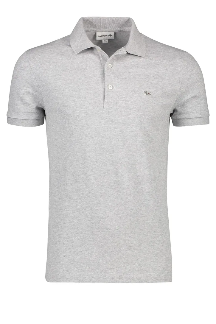 Lacoste poloshirt lichtgrijs met logo effen katoen slim fit