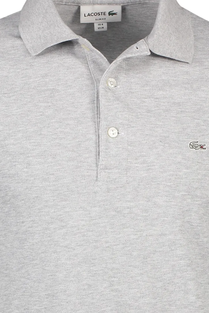 Lacoste poloshirt lichtgrijs met logo effen katoen slim fit