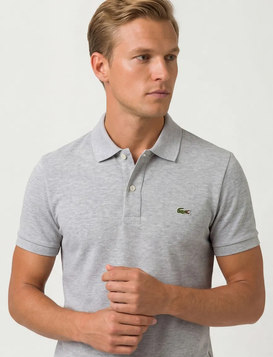 Lacoste polo slim fit grijs gemêleerd katoen
