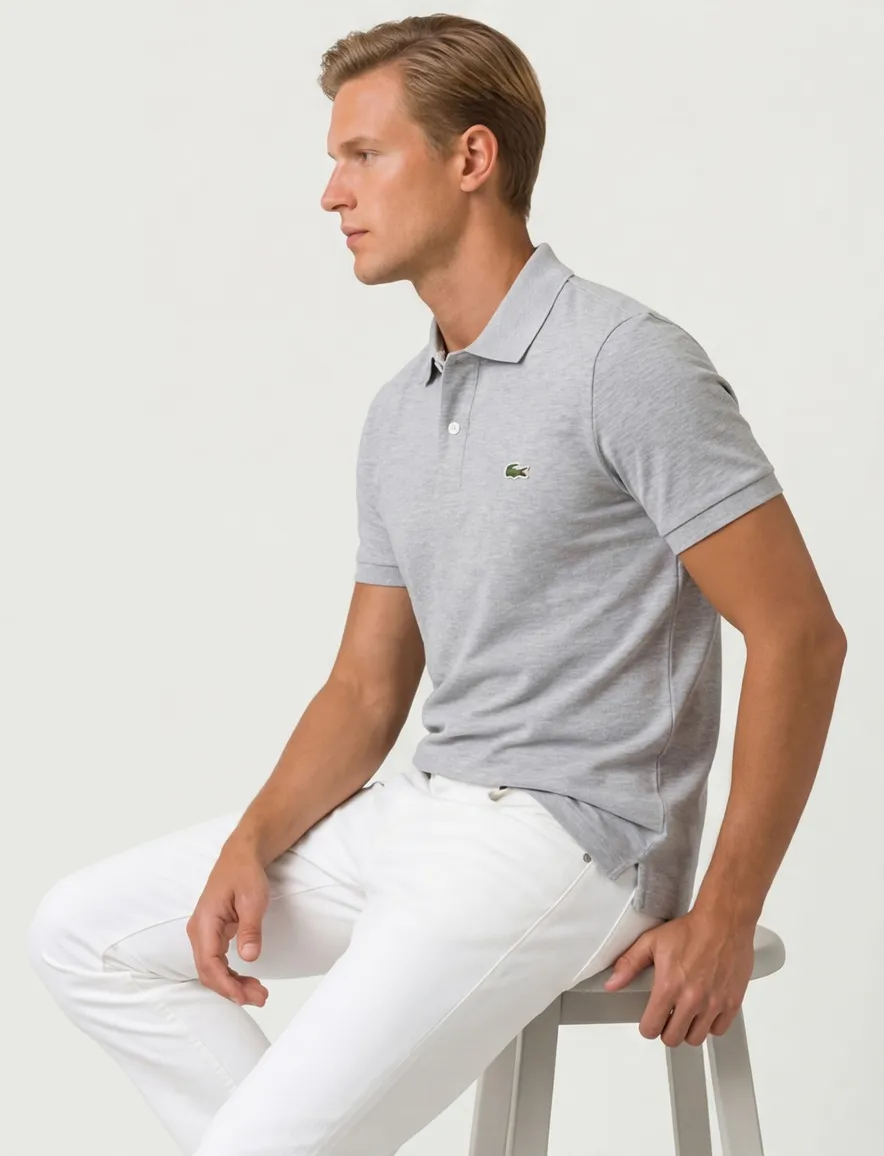 Lacoste polo slim fit grijs gemêleerd katoen