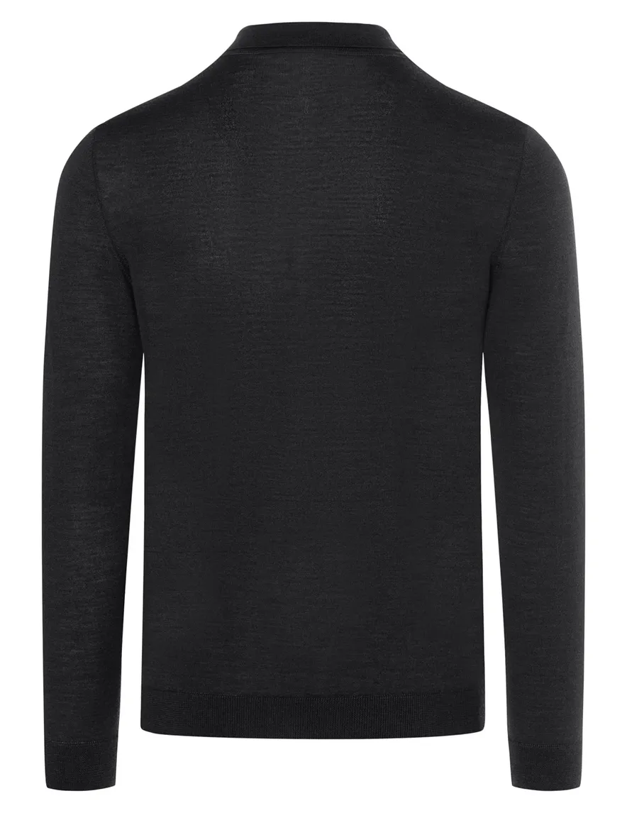 Maerz trui half zip knopen effen zwart wol