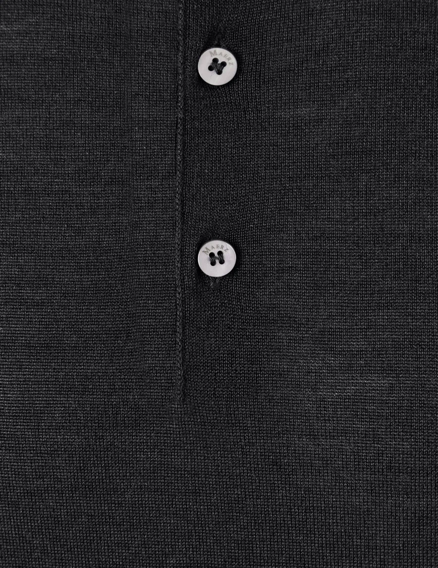 Maerz trui half zip knopen effen zwart wol
