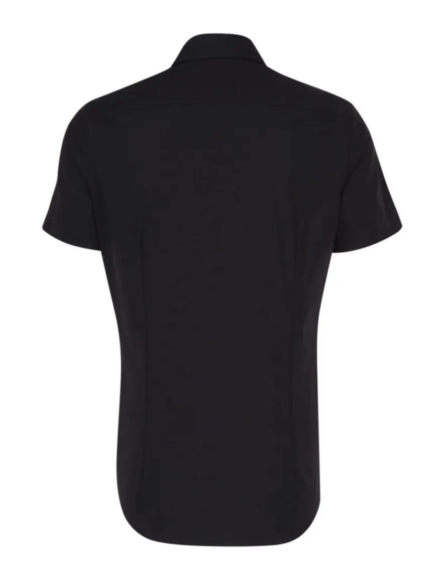 overhemd korte mouw Seidensticker zwart effen katoen slim fit