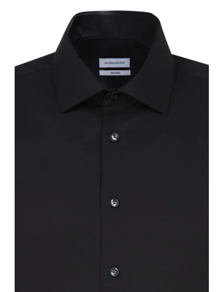 overhemd korte mouw Seidensticker zwart effen katoen slim fit