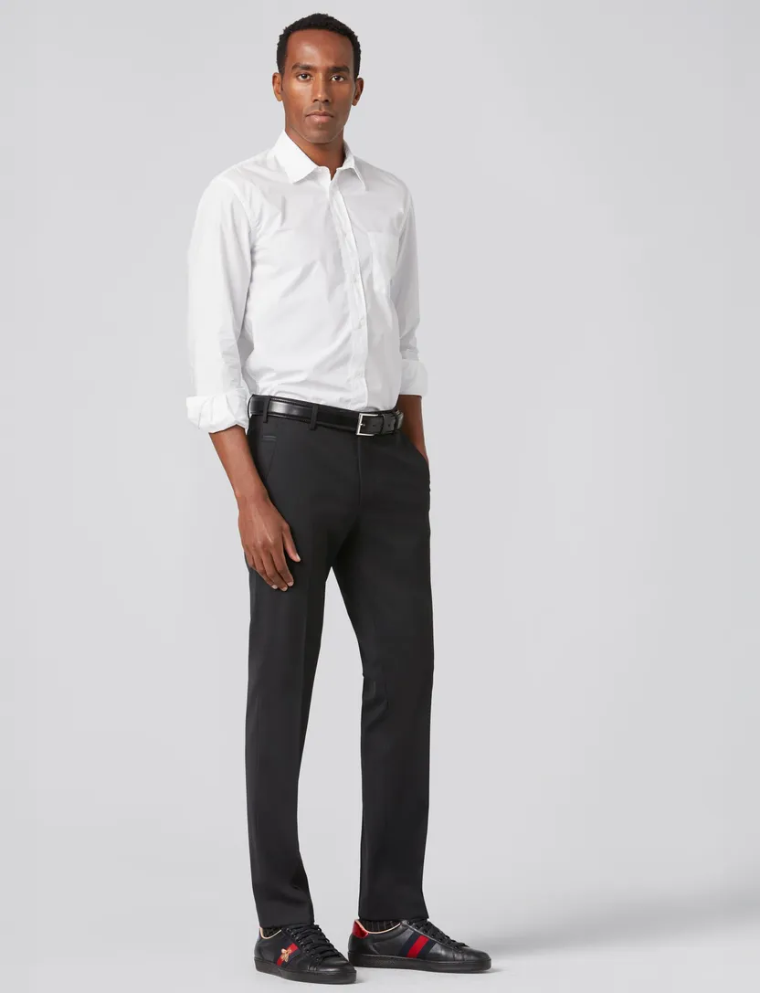 Meyer pantalon Bonn zwart wol flatfront