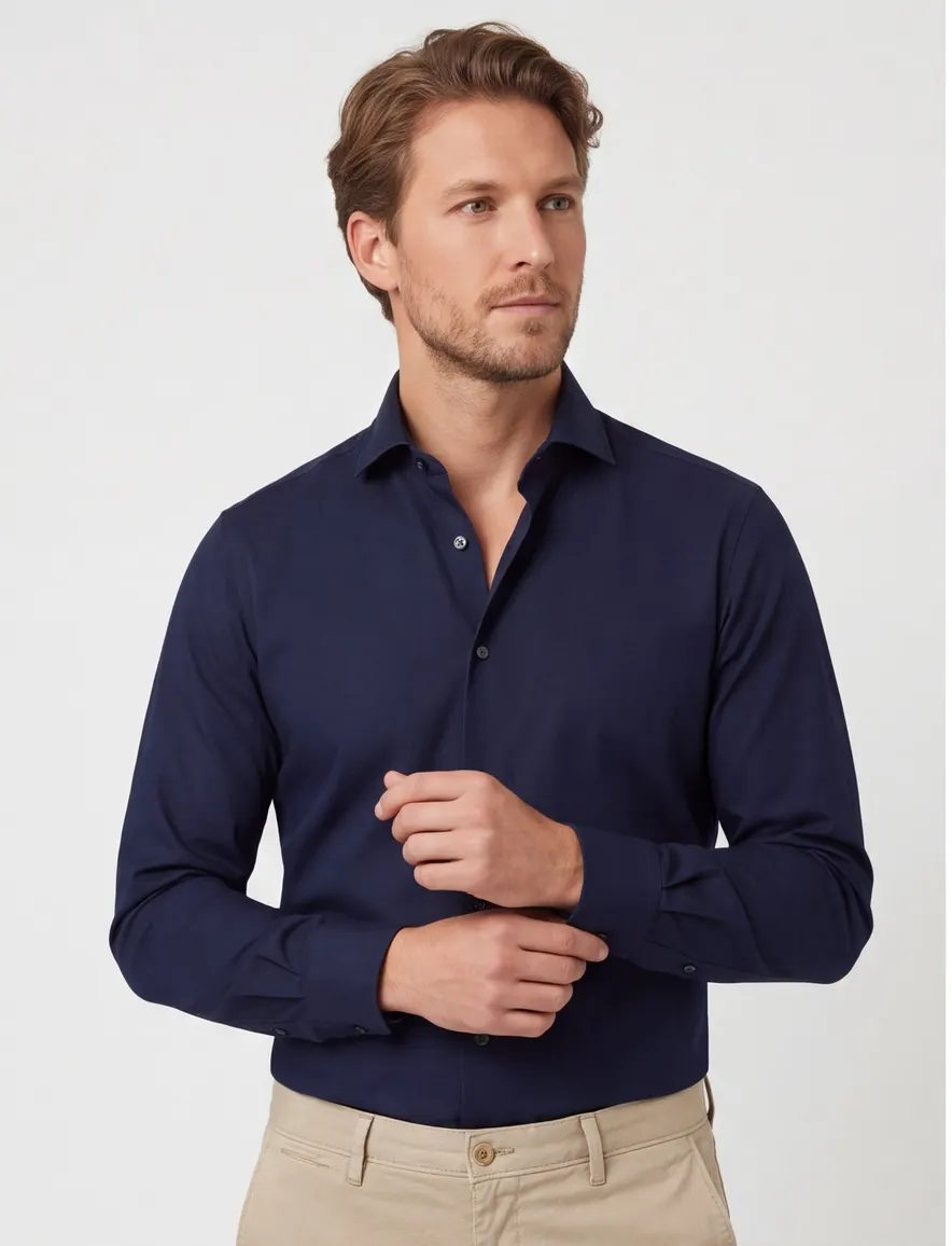 Profuomo slim fit overhemd navy strijkvrij