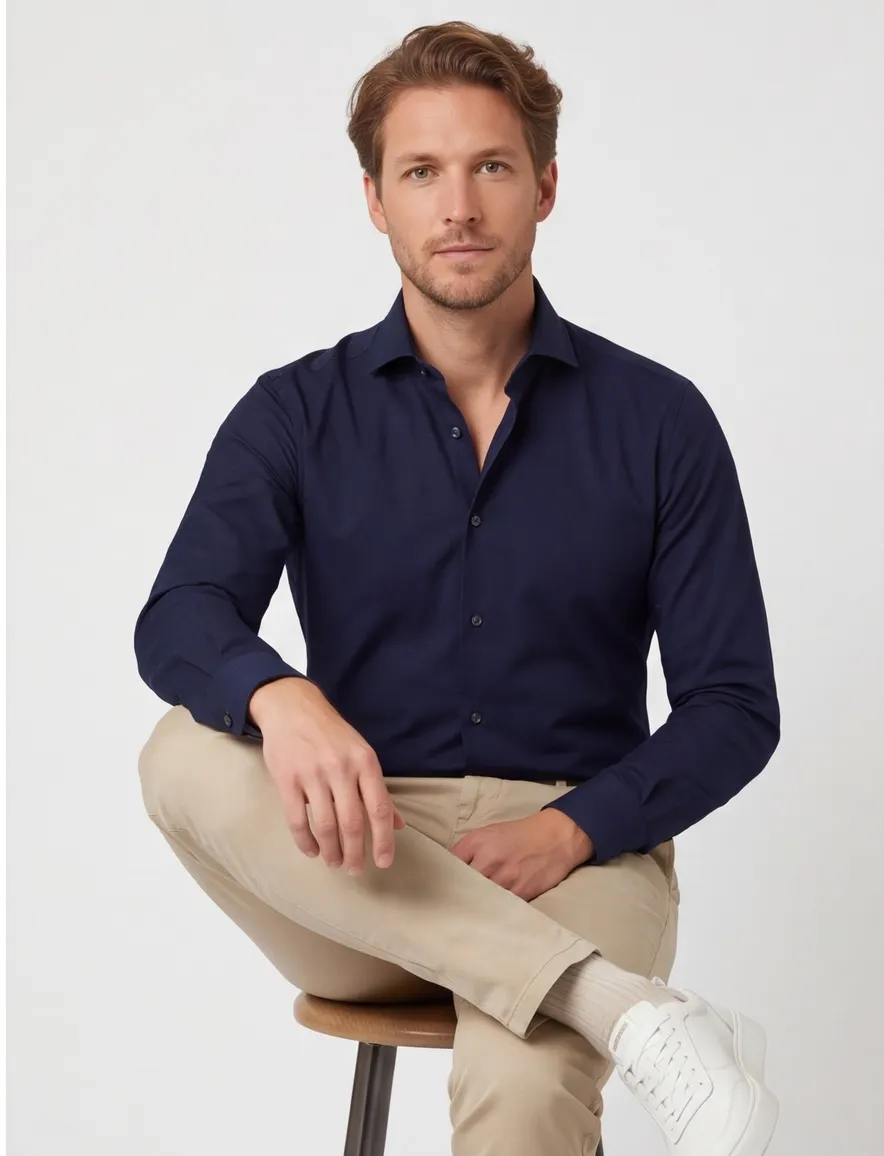Profuomo slim fit overhemd navy strijkvrij