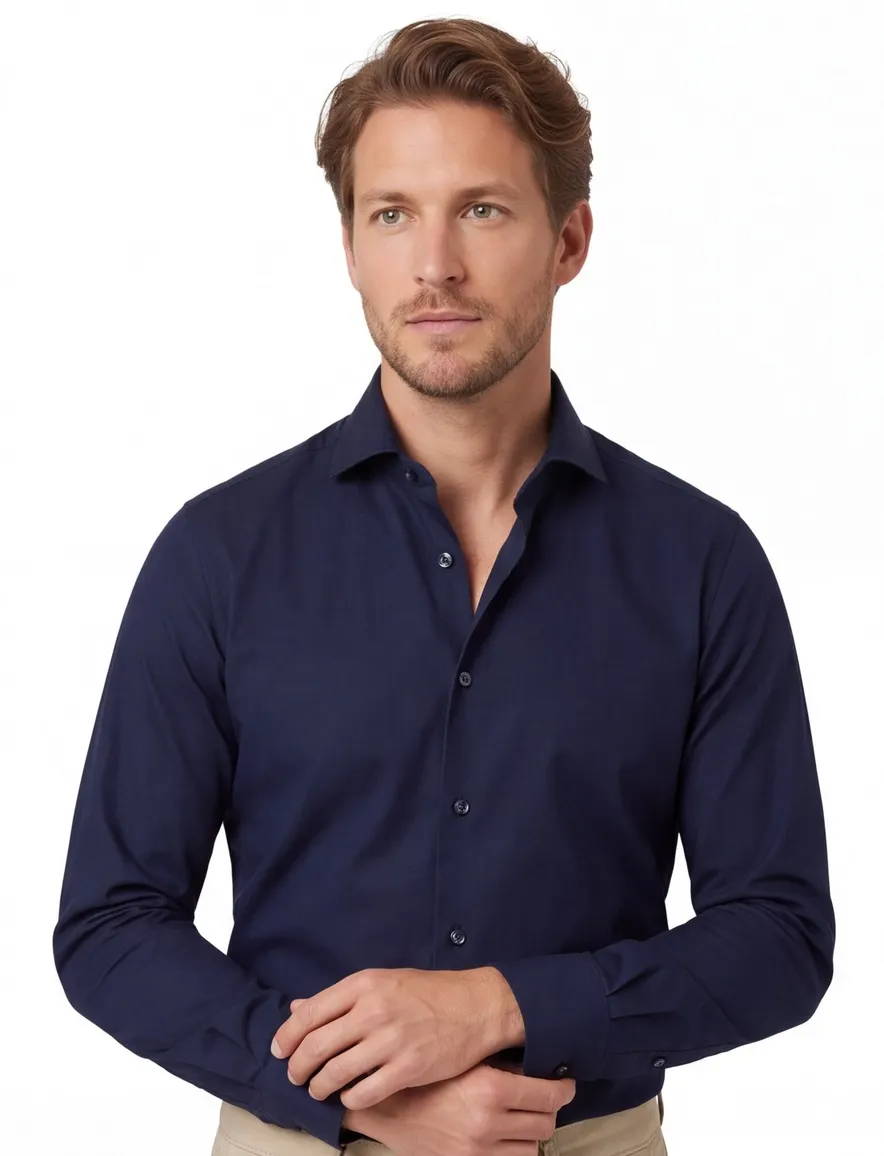 Profuomo slim fit overhemd navy strijkvrij