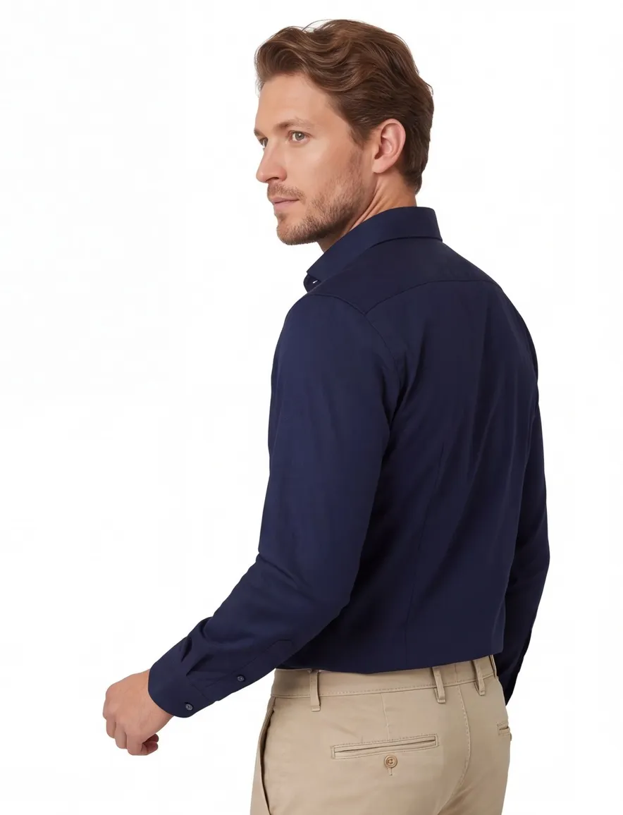 Profuomo slim fit overhemd navy strijkvrij