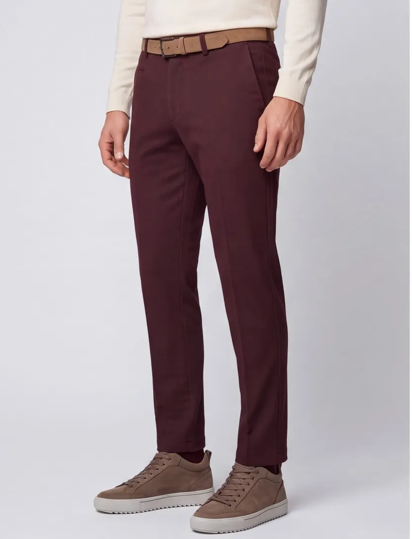 Portofino flatfront broek bordeaux katoen