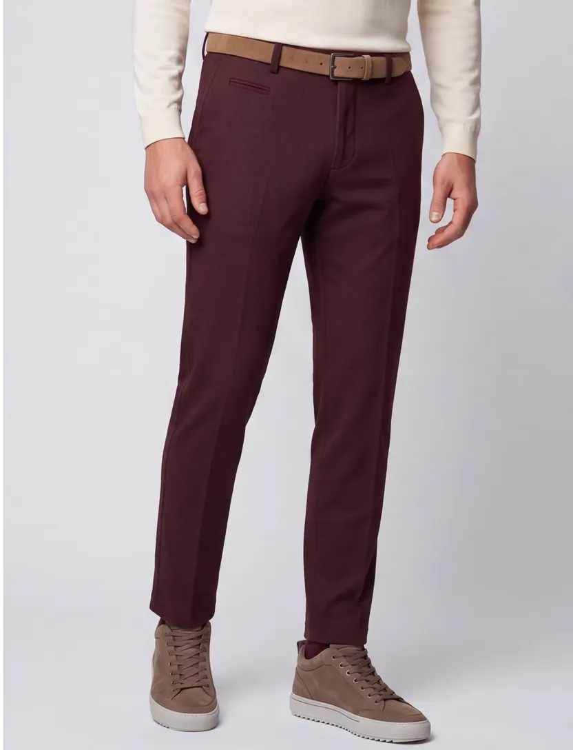 Portofino flatfront broek bordeaux katoen