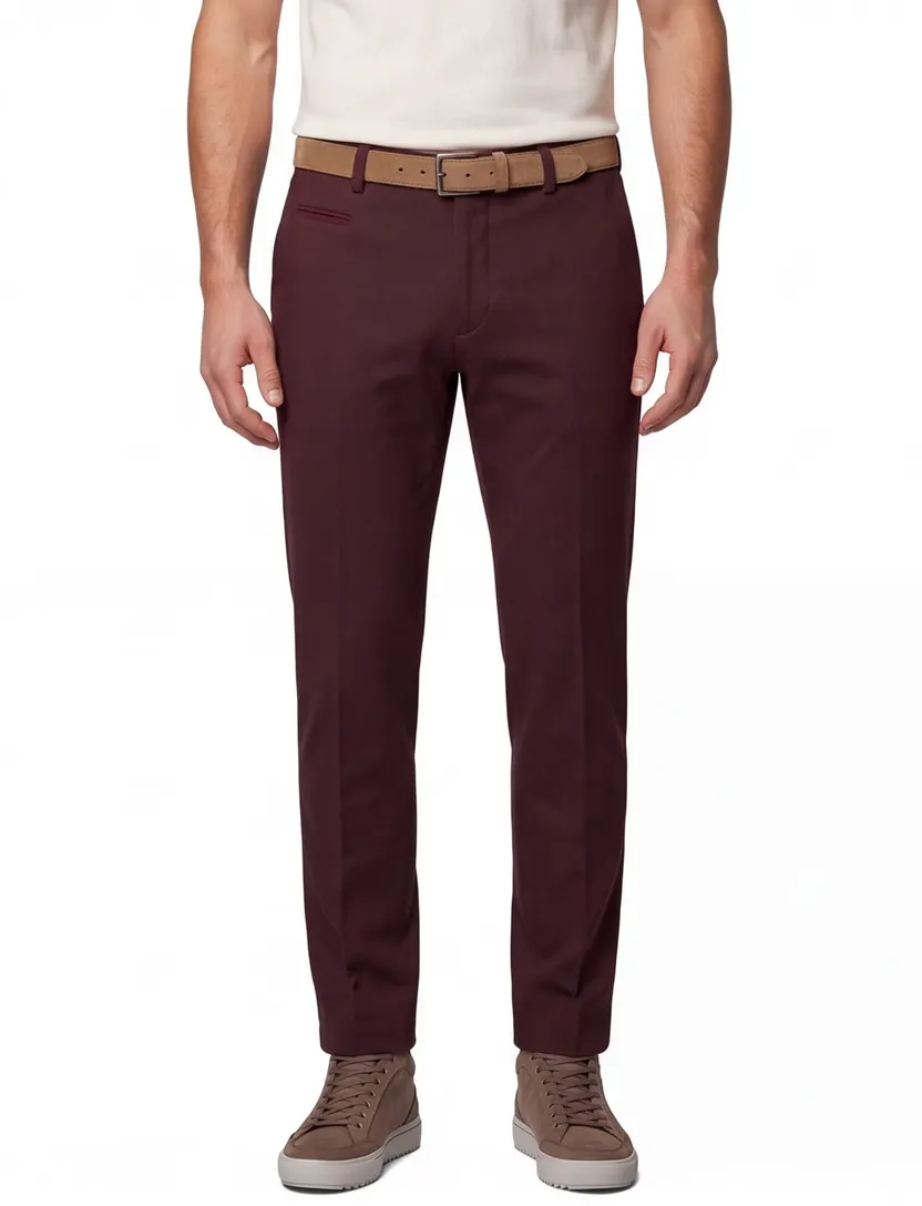 Portofino flatfront broek bordeaux katoen