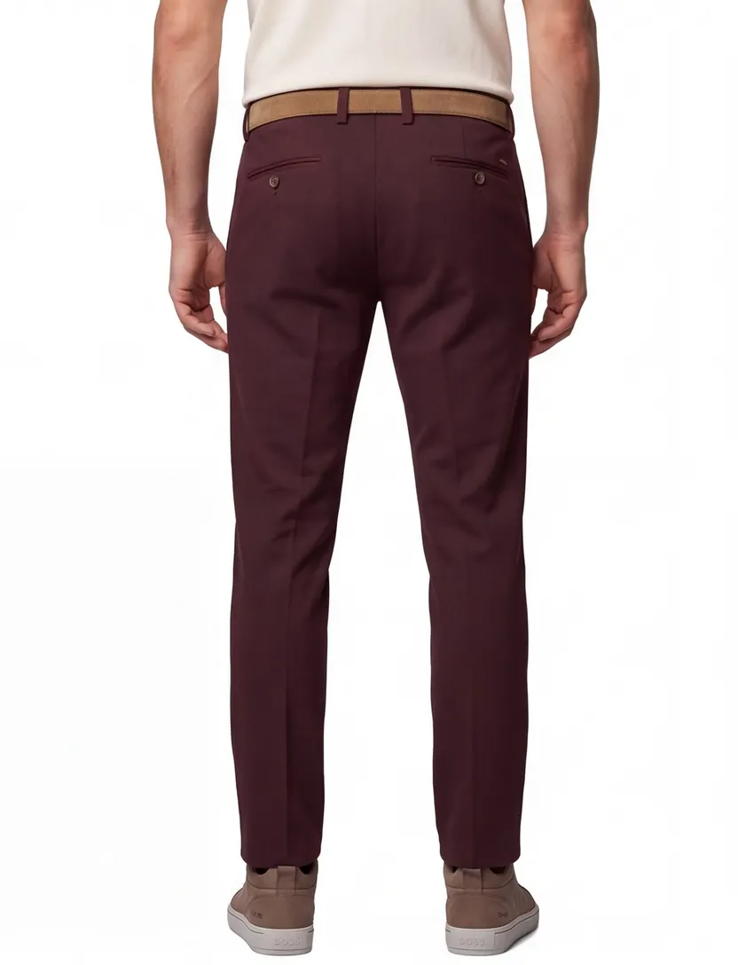 Portofino flatfront broek bordeaux katoen