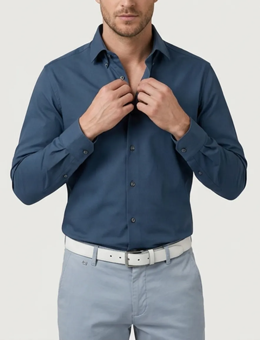 Olymp overhemd blauw Super Slim semi-wide spread boord