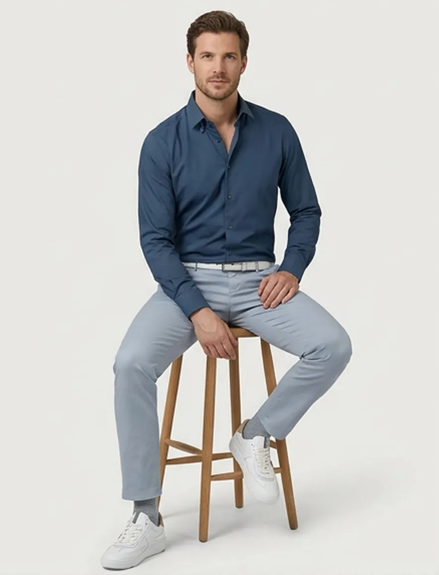 Olymp overhemd blauw Super Slim semi-wide spread boord