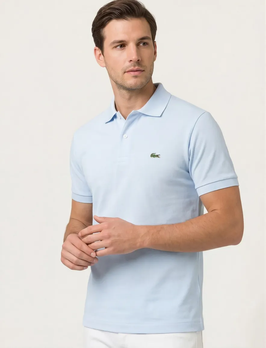 Lacoste polo wijde fit lichtblauw effen katoen
