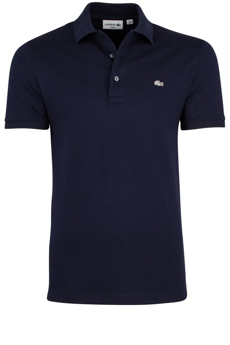 polo Lacoste donkerblauw effen katoen slim fit