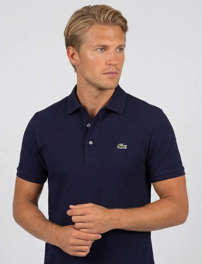 Lacoste polo donkerblauw effen katoen slim fit