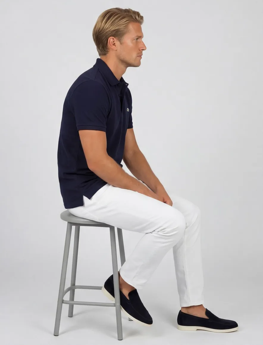 polo Lacoste donkerblauw effen katoen slim fit