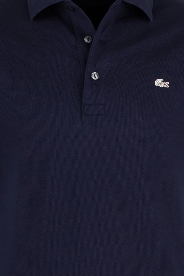 polo Lacoste donkerblauw effen katoen slim fit