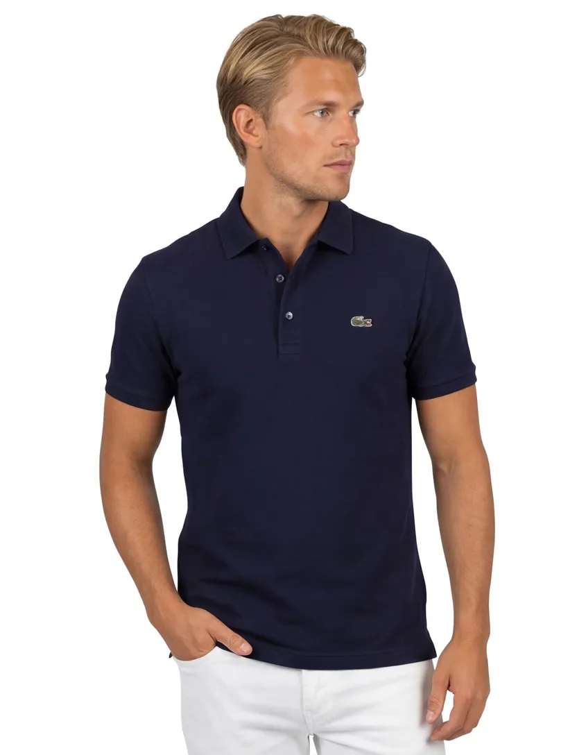 Lacoste polo donkerblauw effen katoen slim fit