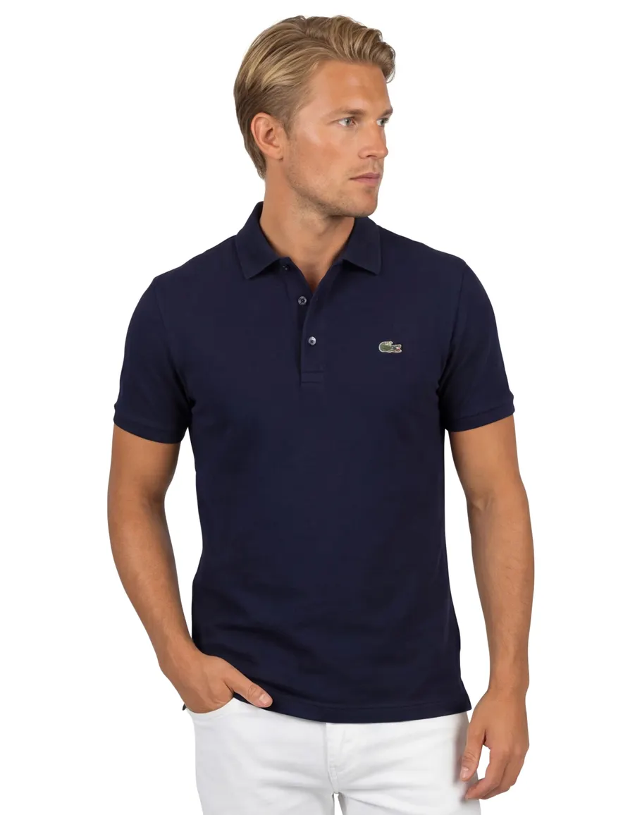 Lacoste polo slim fit donkerblauw effen katoen