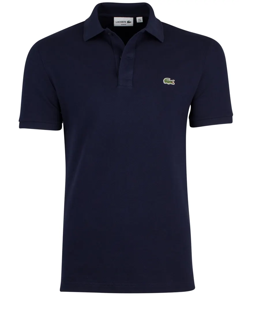 polo Lacoste donkerblauw effen katoen slim fit