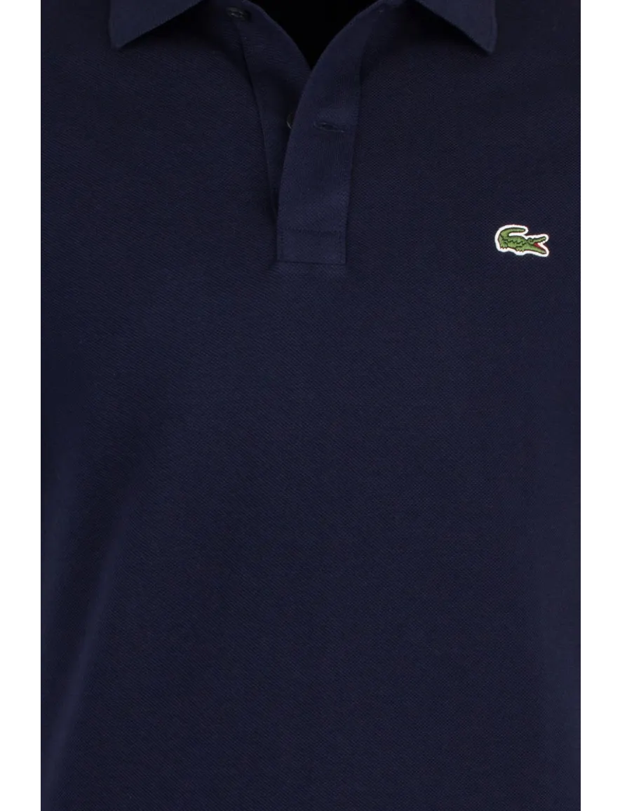 polo Lacoste donkerblauw effen katoen slim fit