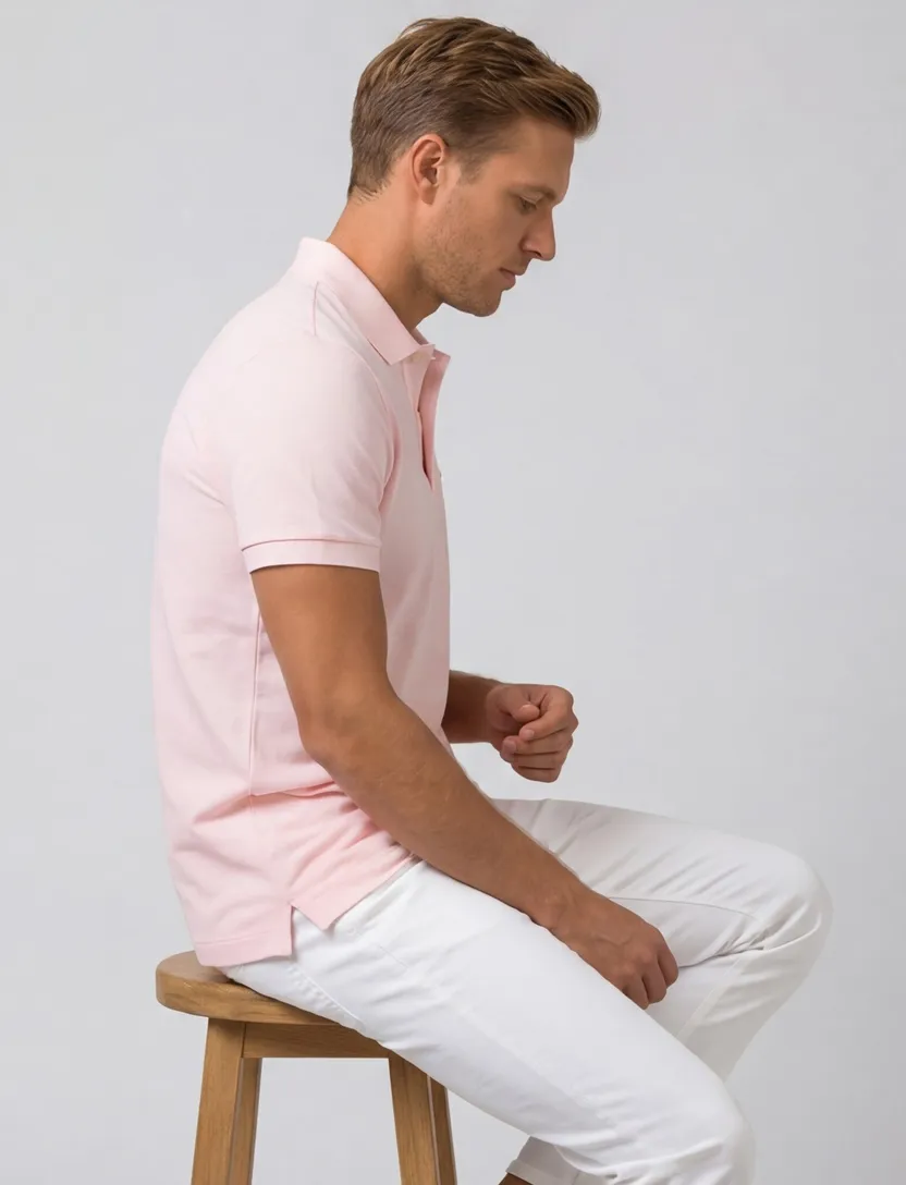Polo Lacoste slim fit lichtroze