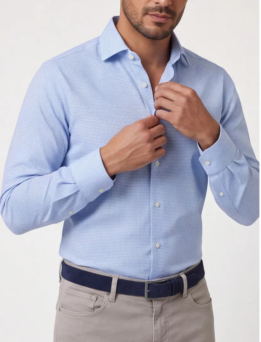 Overhemd Olymp No. 6 super slim fit blauw geruit