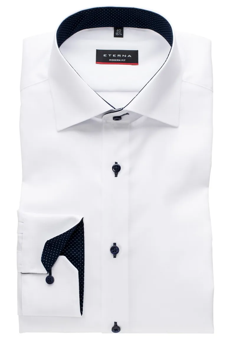 Mouwlengte 7 Eterna shirt wit navy knopen