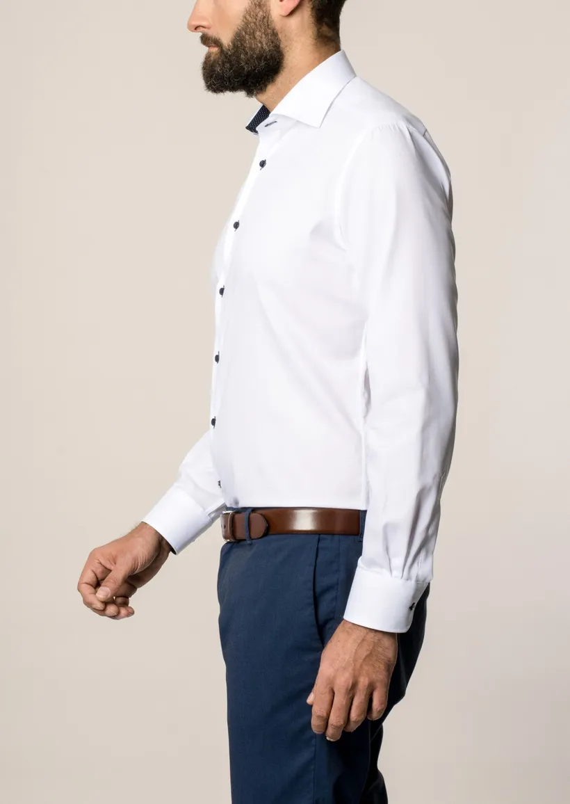 Mouwlengte 7 Eterna shirt wit navy knopen