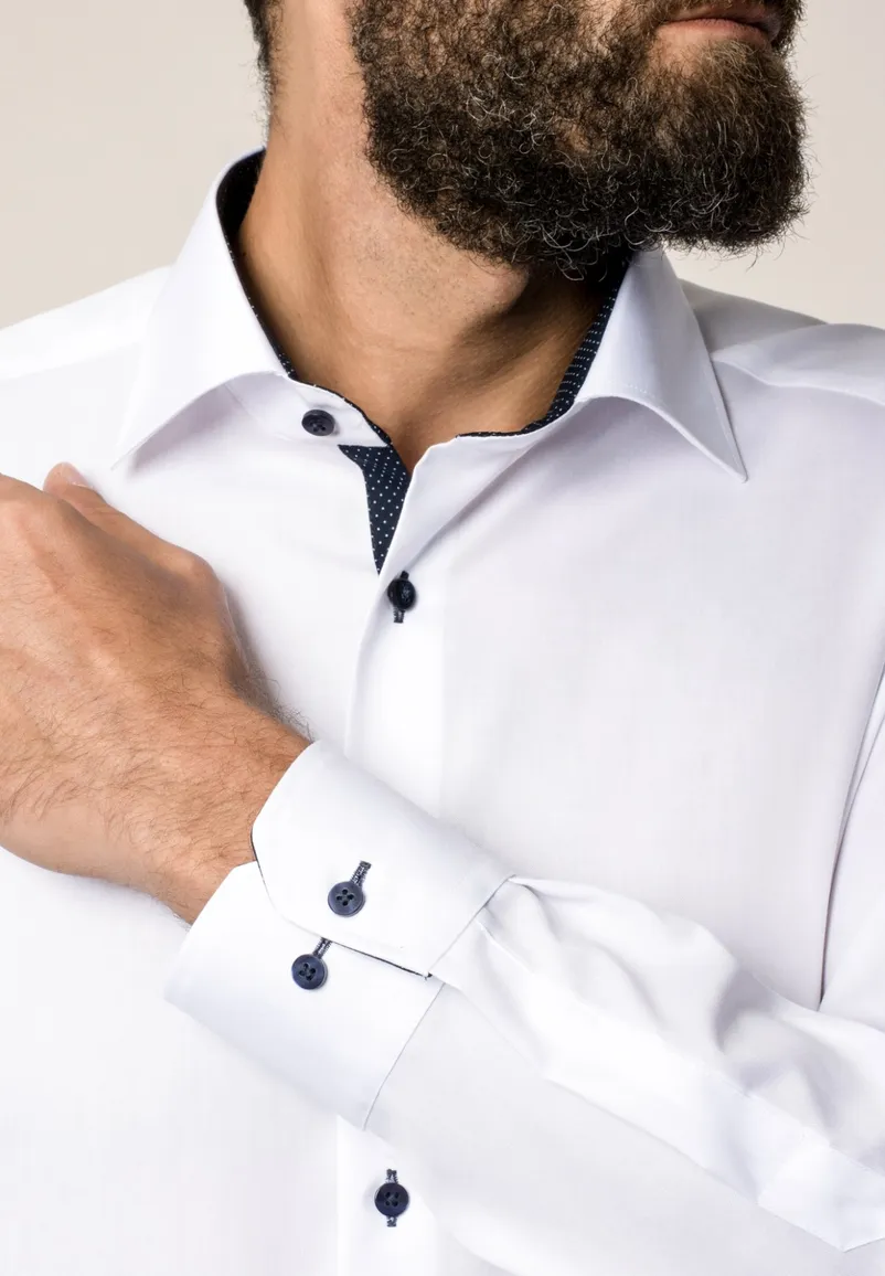Mouwlengte 7 Eterna shirt wit navy knopen