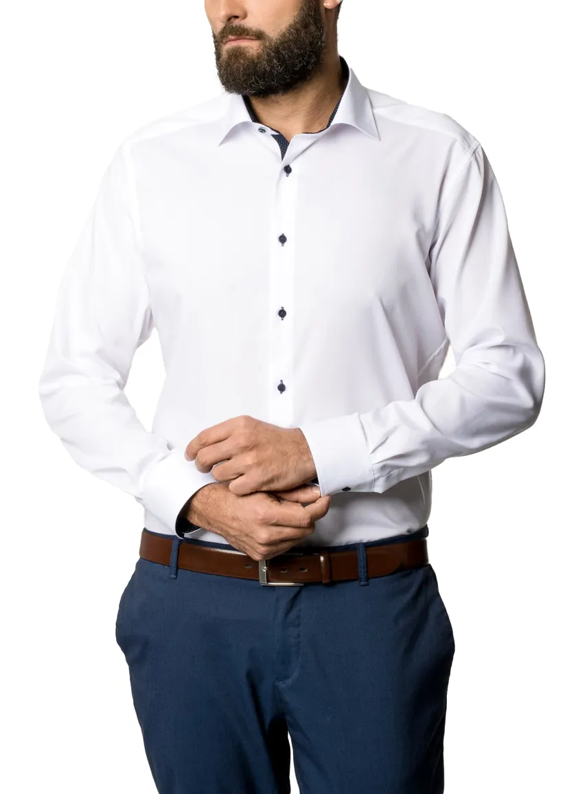 Mouwlengte 7 Eterna shirt wit navy knopen