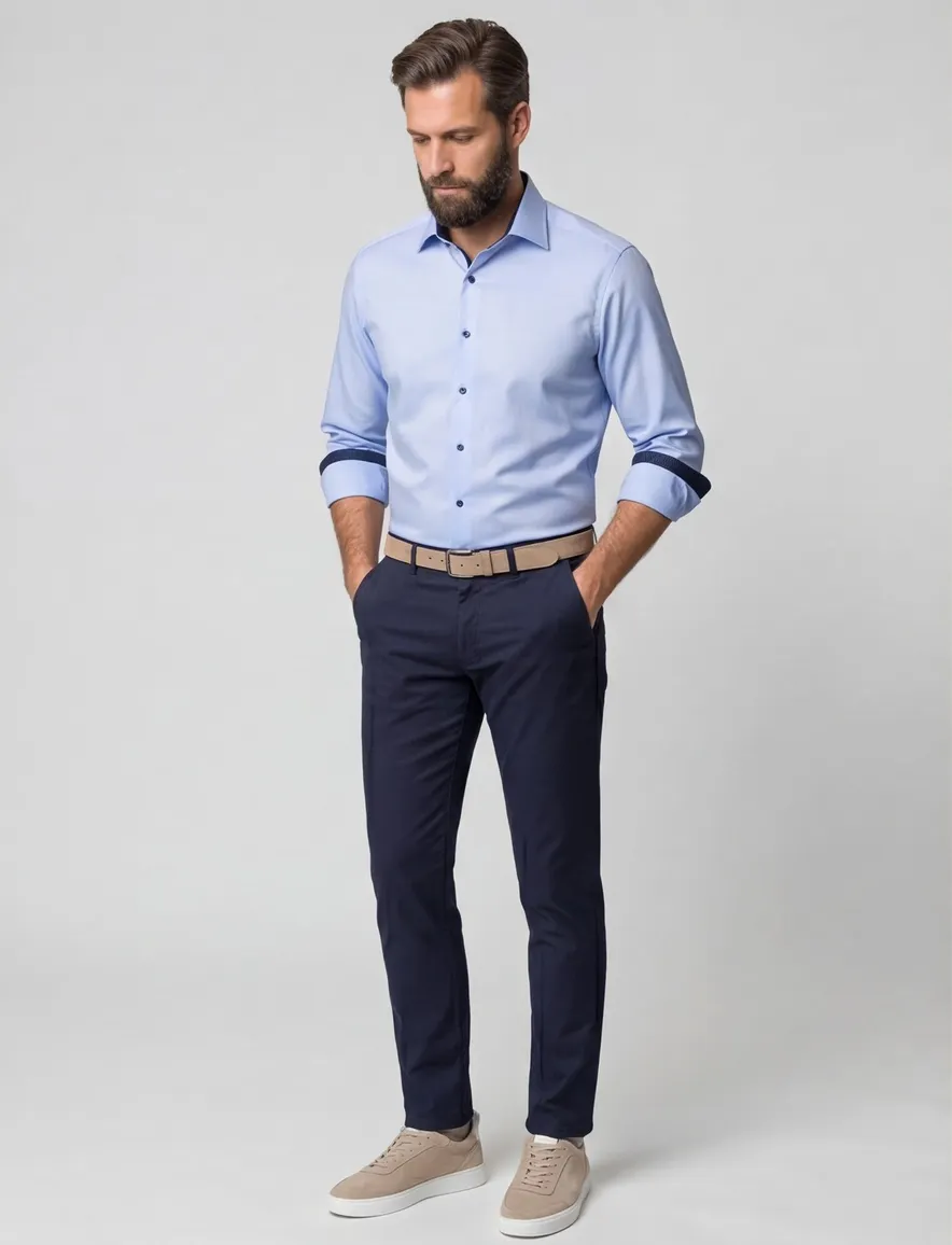 Eterna sleeve 7 overhemd blauw navy knopen
