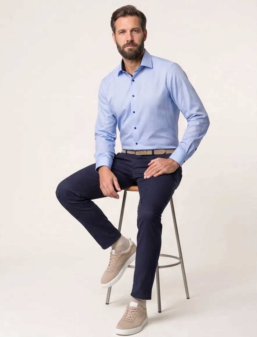Eterna sleeve 7 overhemd blauw navy knopen