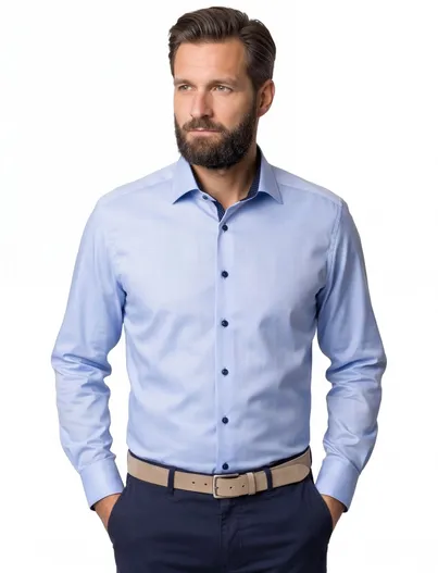 Eterna Eterna mouwlengte 7 overhemd blauw modern fit