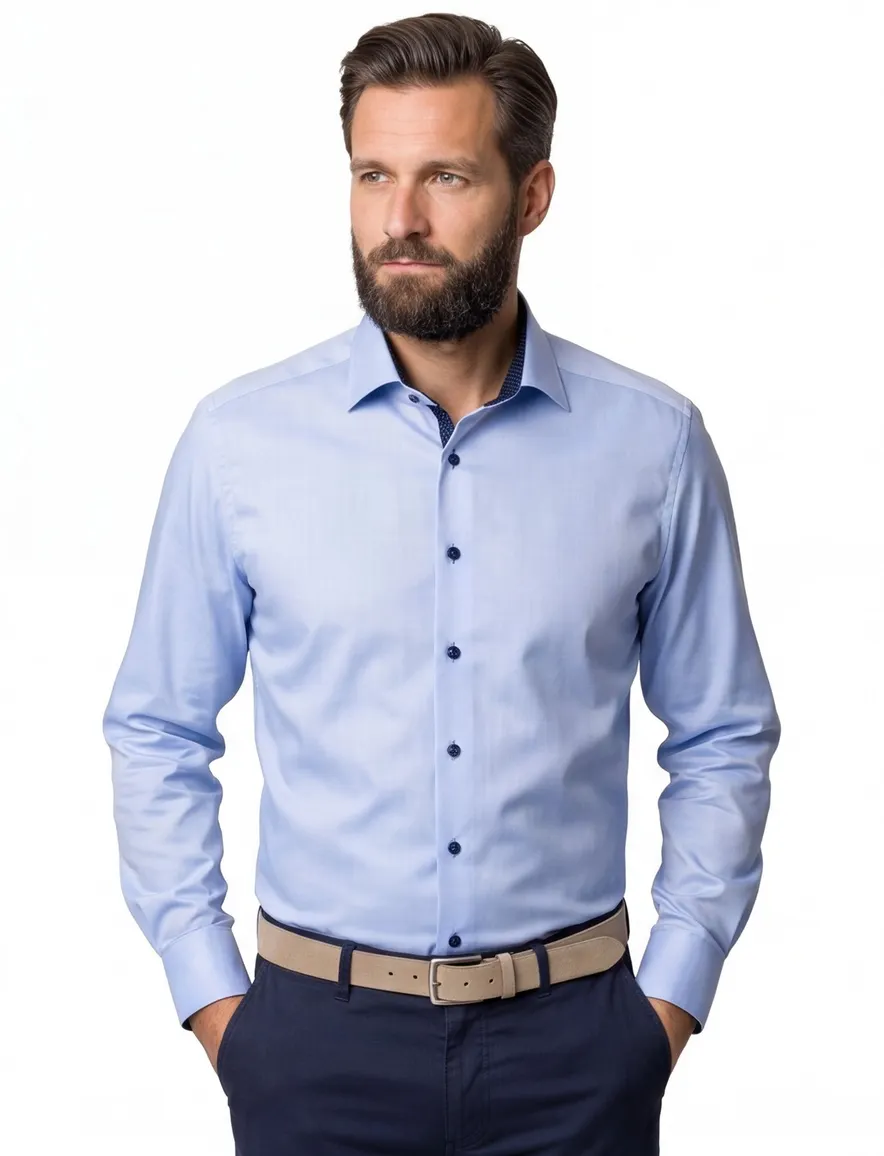 Eterna sleeve 7 overhemd blauw navy knopen
