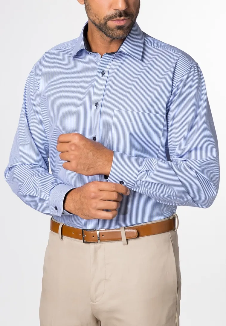 Eterna business overhemd Comfort Fit wijde fit blauw gestreept katoen