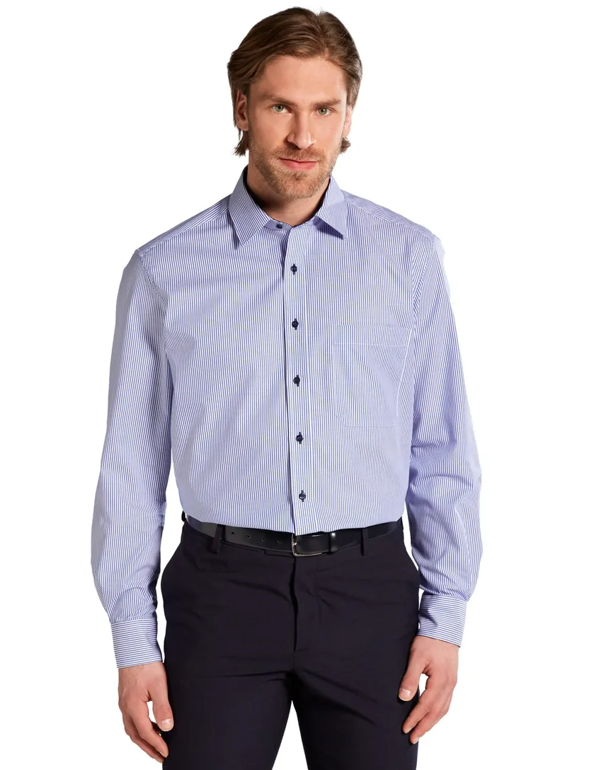 Eterna business overhemd Comfort Fit wijde fit blauw gestreept katoen