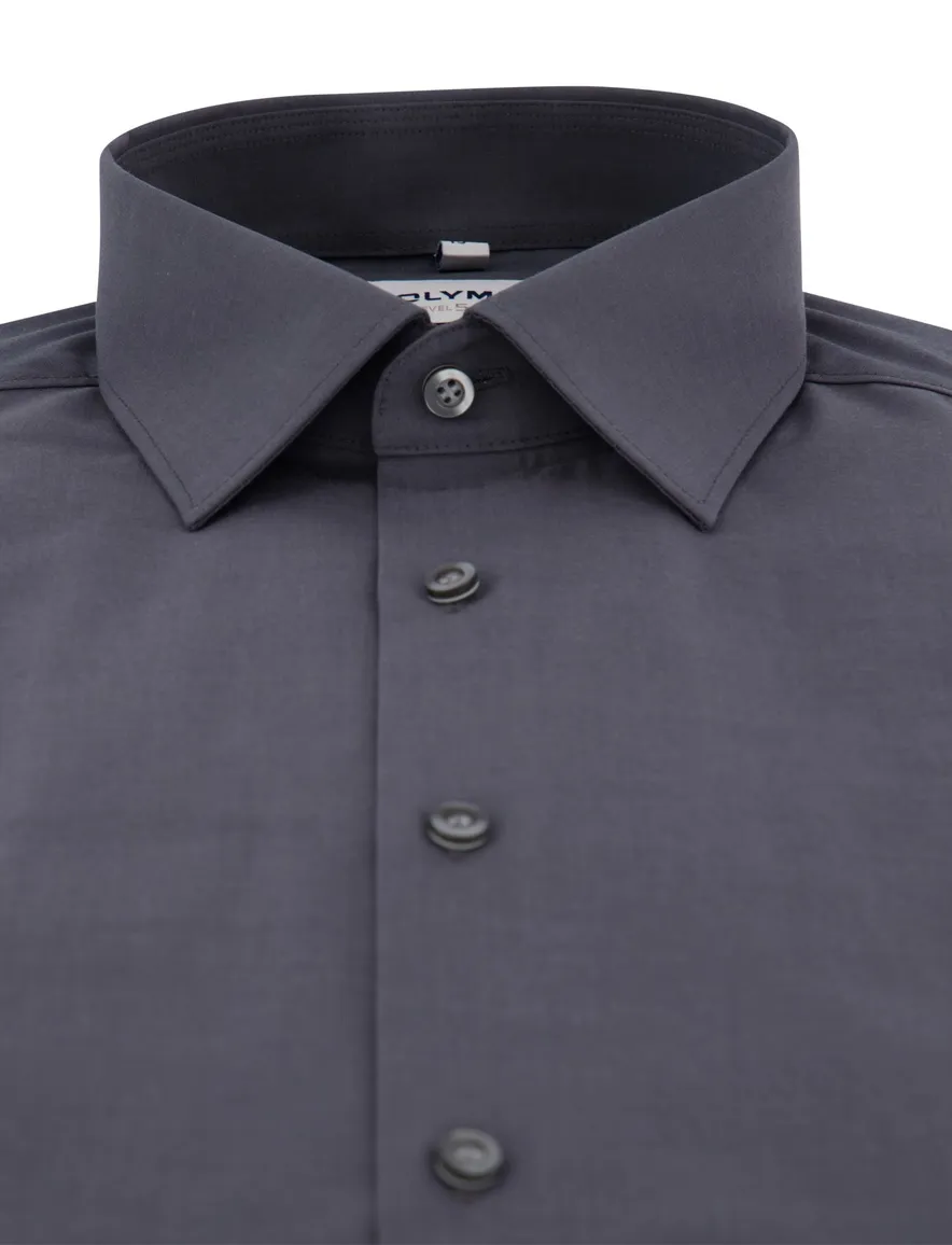 Olympslim fit katoenen overhemd grijs effen