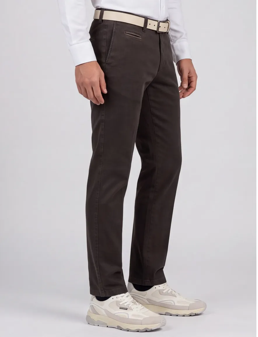 Portofino slim fit pantalon donkerbruin