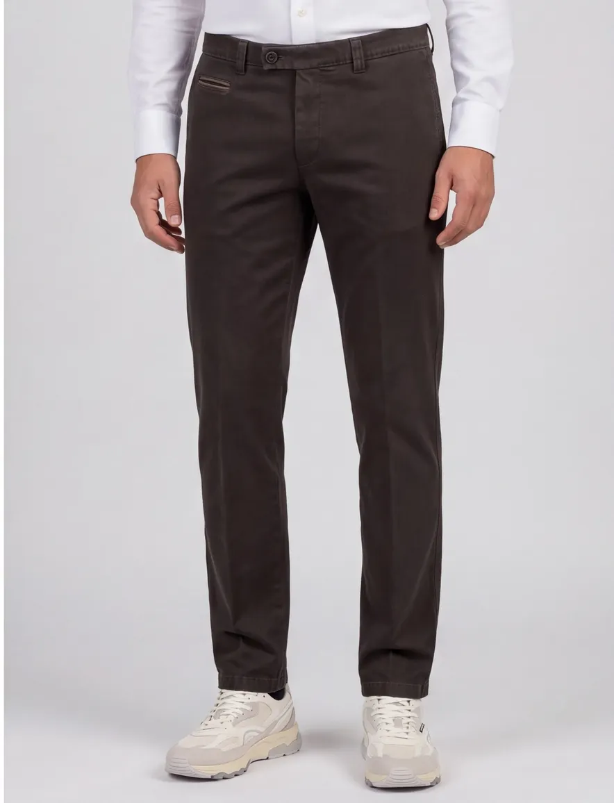 Portofino slim fit pantalon donkerbruin
