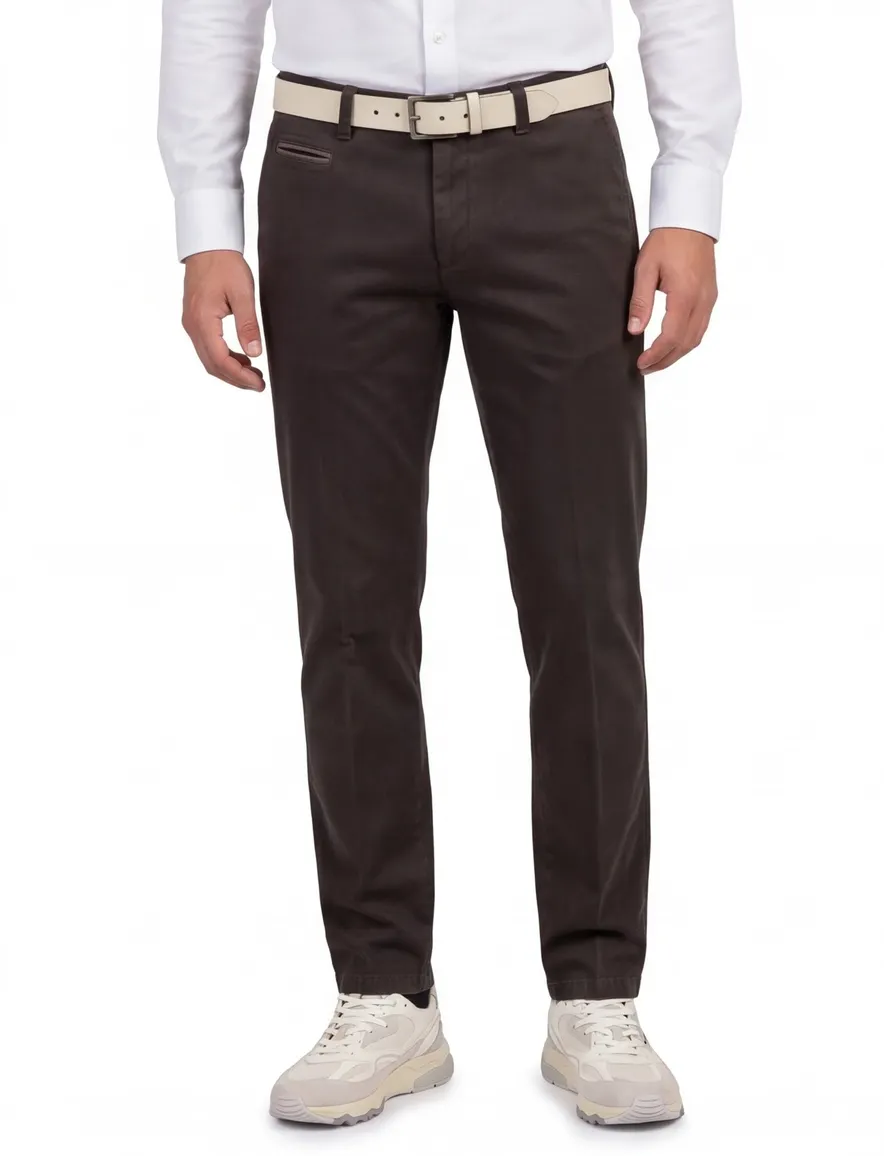 Portofino slim fit pantalon donkerbruin
