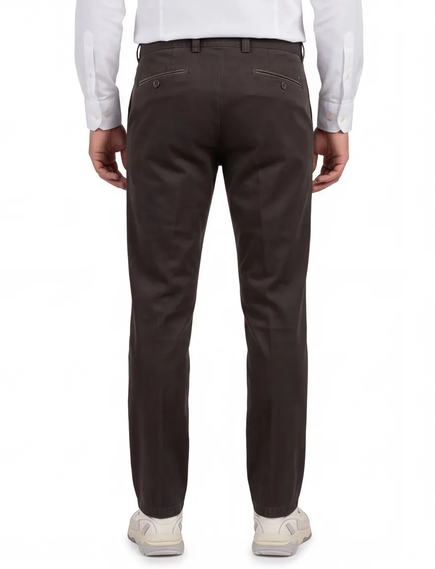 Portofino slim fit pantalon donkerbruin